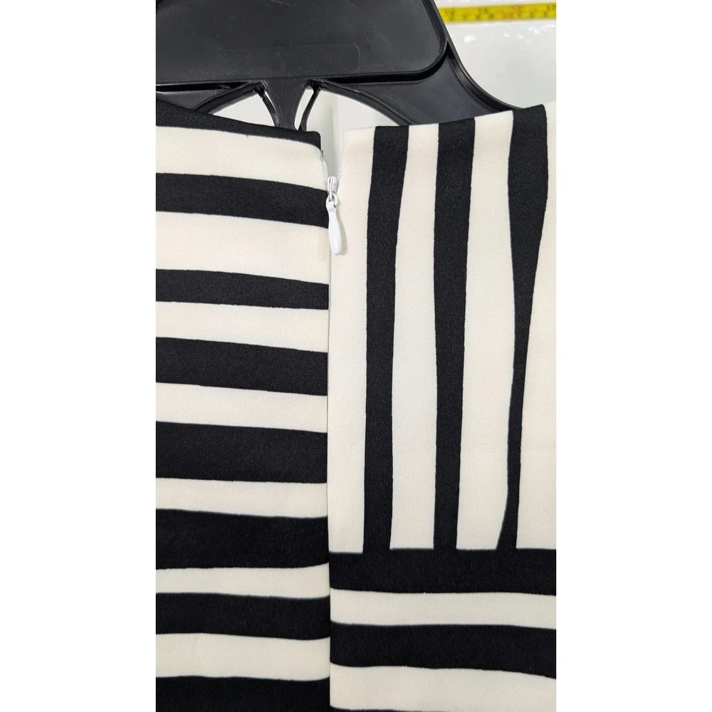 Calvin Klein Black Wht Striped Geometric Belted Sheath Dress Size 2 Professional